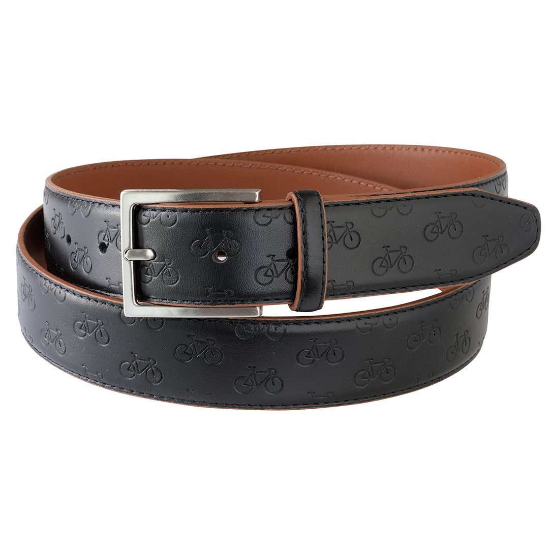 Leather belt with cycle pattern - Black