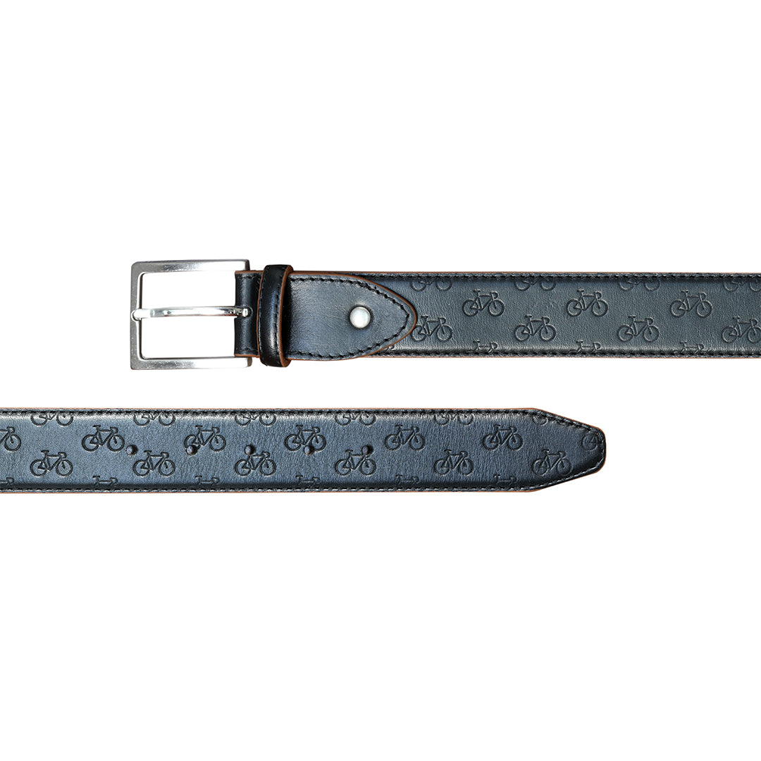Leather belt with cycle pattern - Black