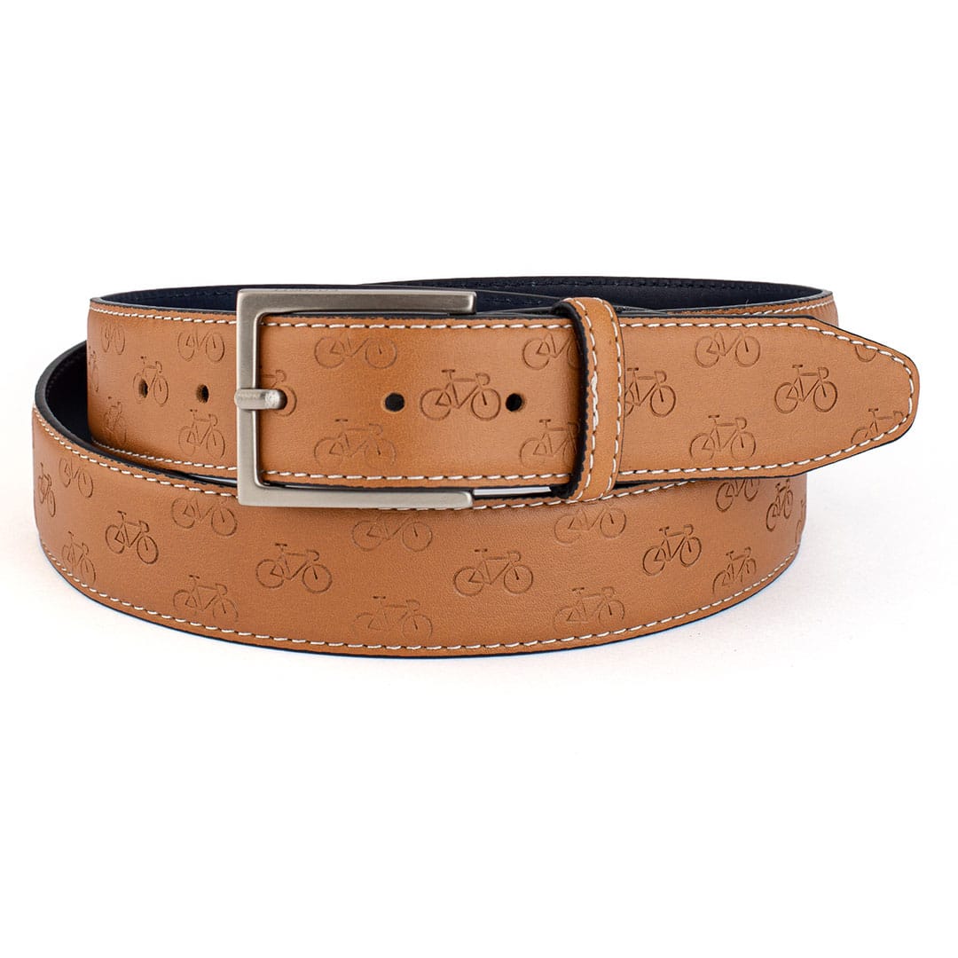 Leather belt with cycle pattern - Brown