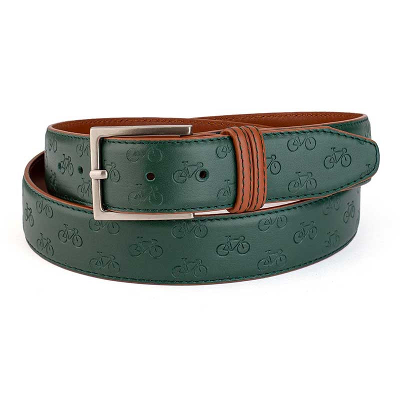 Leather belt with cycle pattern - Forest Green