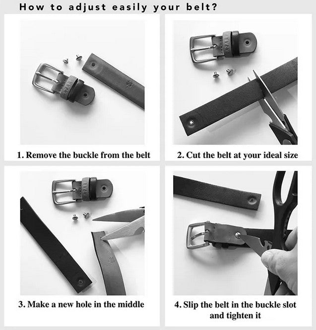 Leather belt with cycle pattern - Black