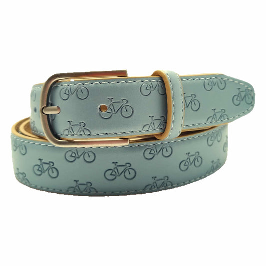 Ceinture femme en cuir avec motif vélo - Bleu Clair
