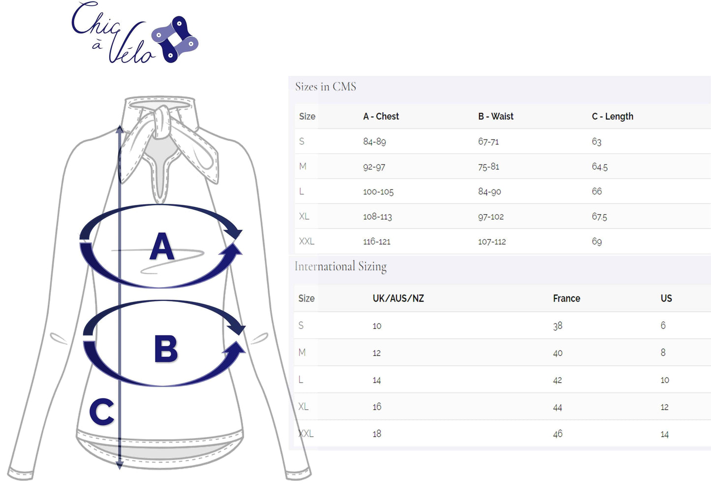 Ladies cycling top size chart