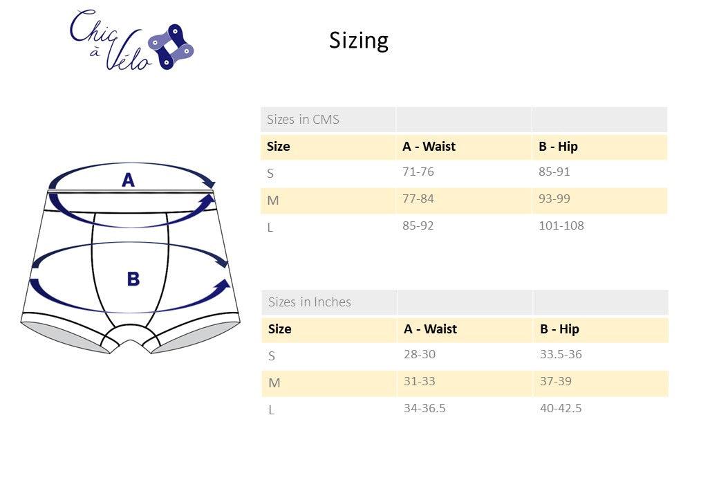 Chic a Velo Cycling Knickers Size Chart