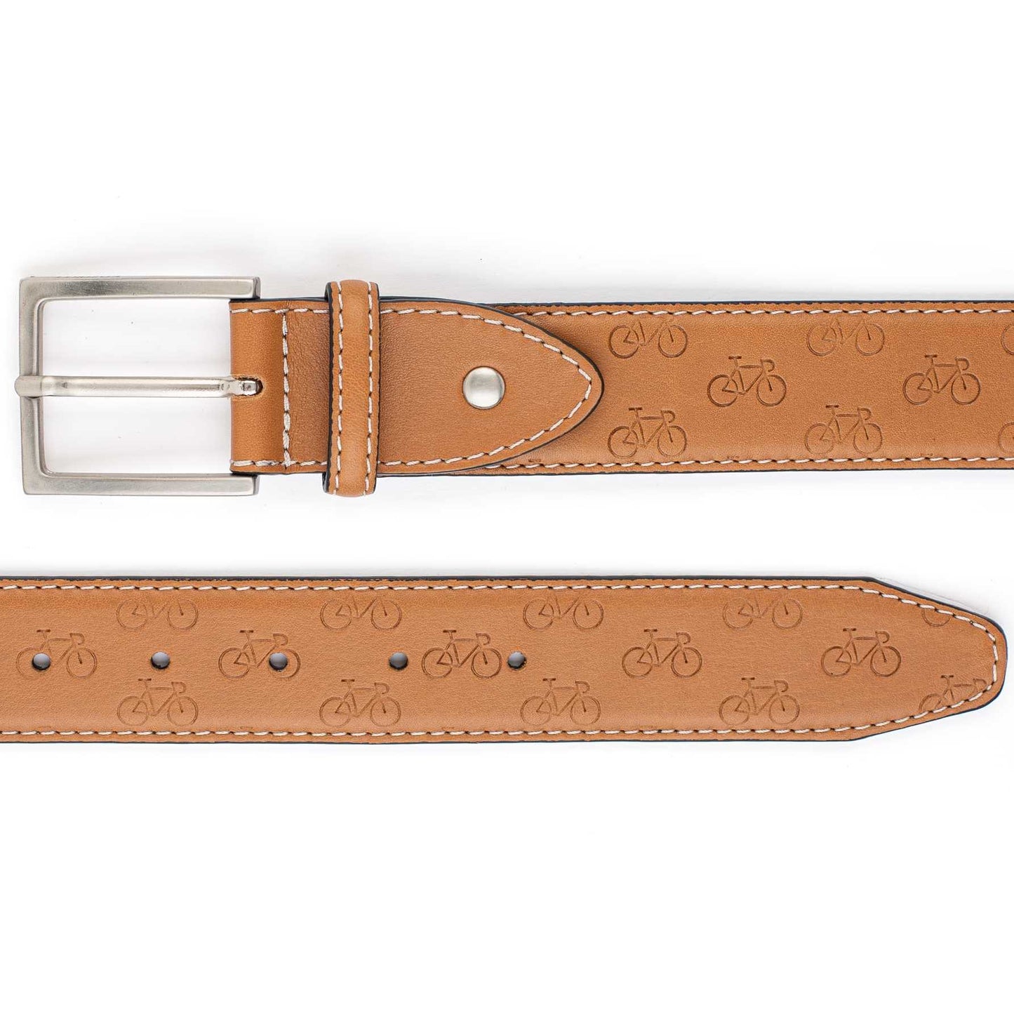 Leather belt with cycle pattern - Brown