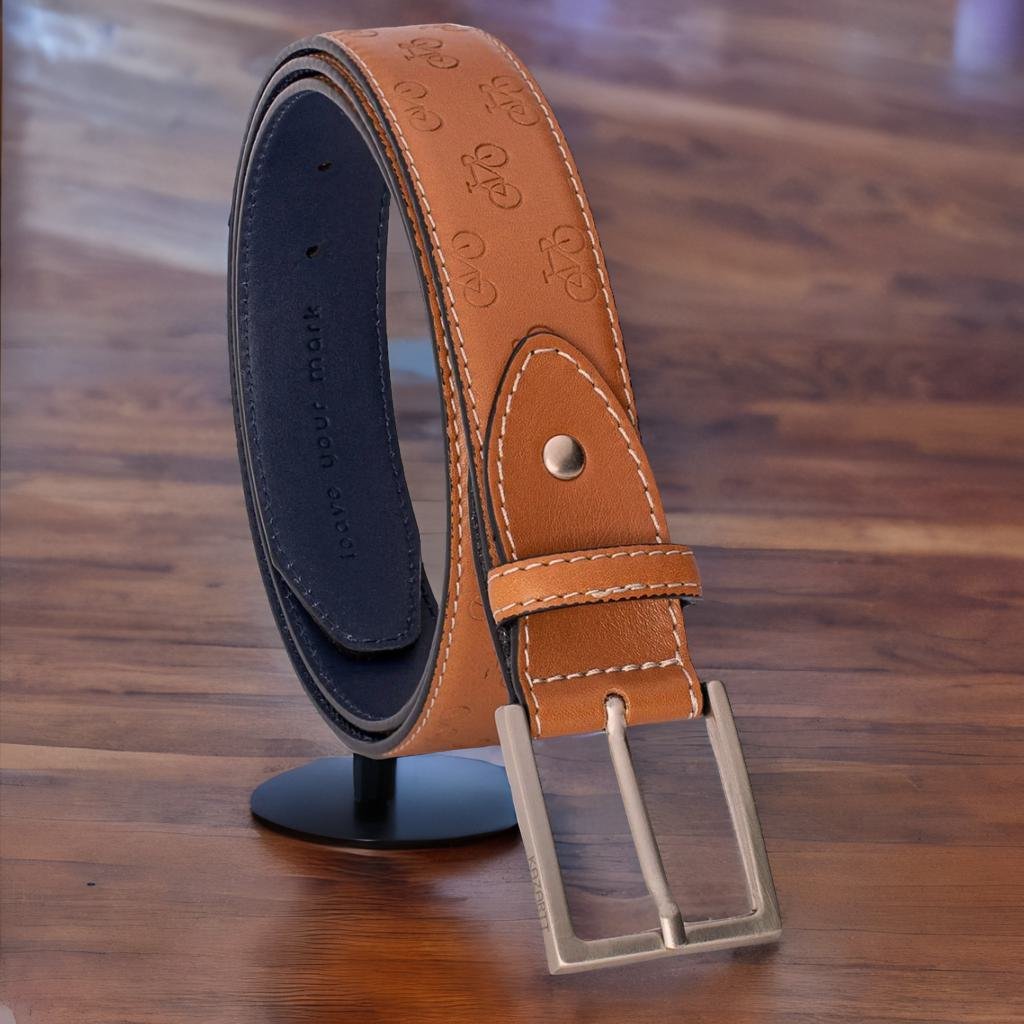 Leather belt with cycle pattern - Brown