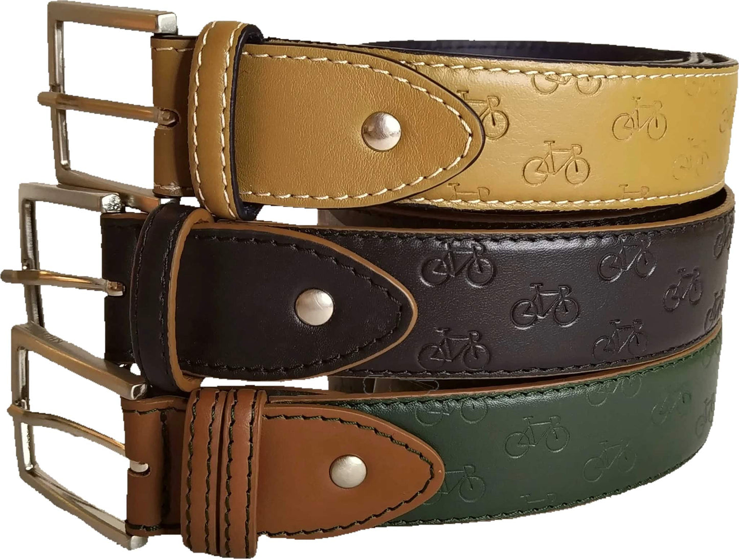 Leather belt with cycle pattern - Black