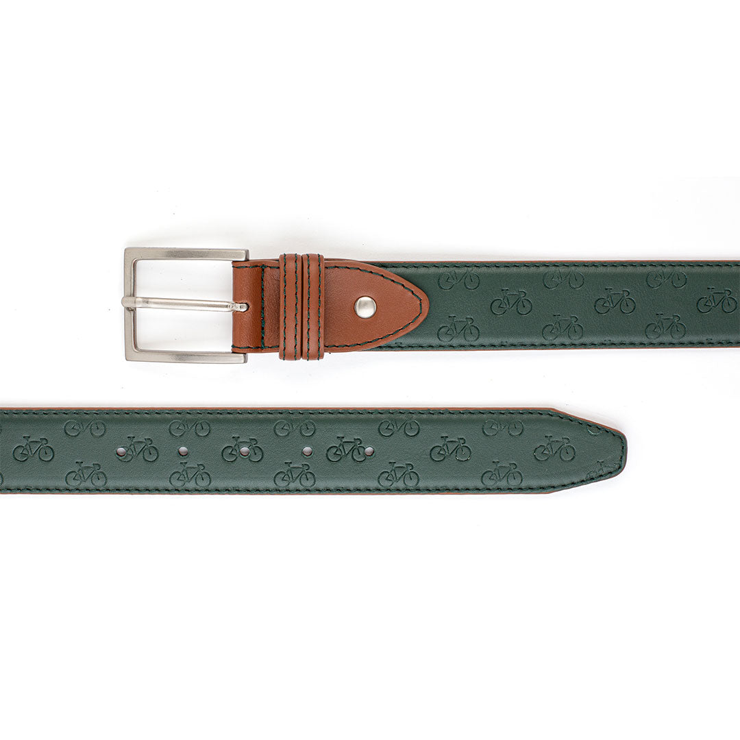 Leather belt with cycle pattern - Forest Green