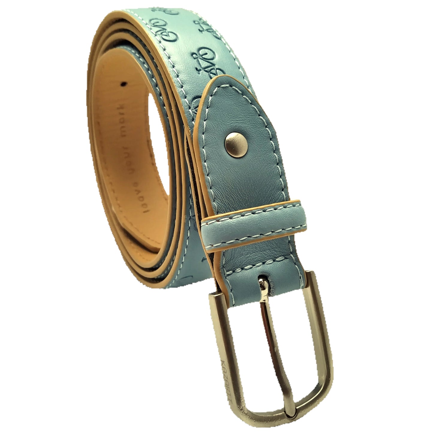 Women's Leather belt with cycle pattern - Azure Blue